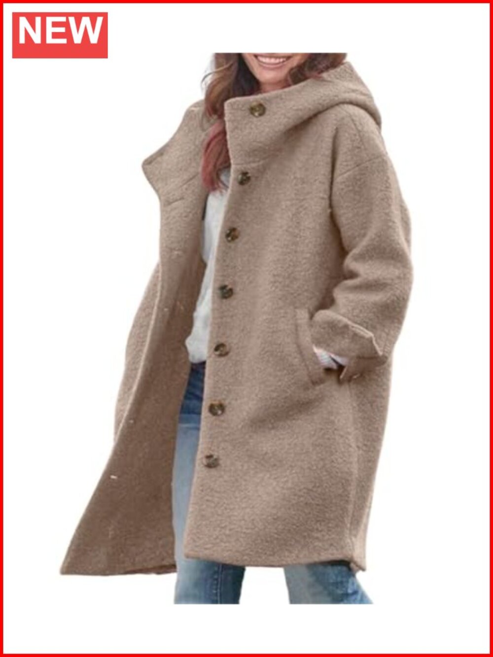 Women's Hooded Wool Blend Trench Coat Winter Long Pea Coat with Pockets